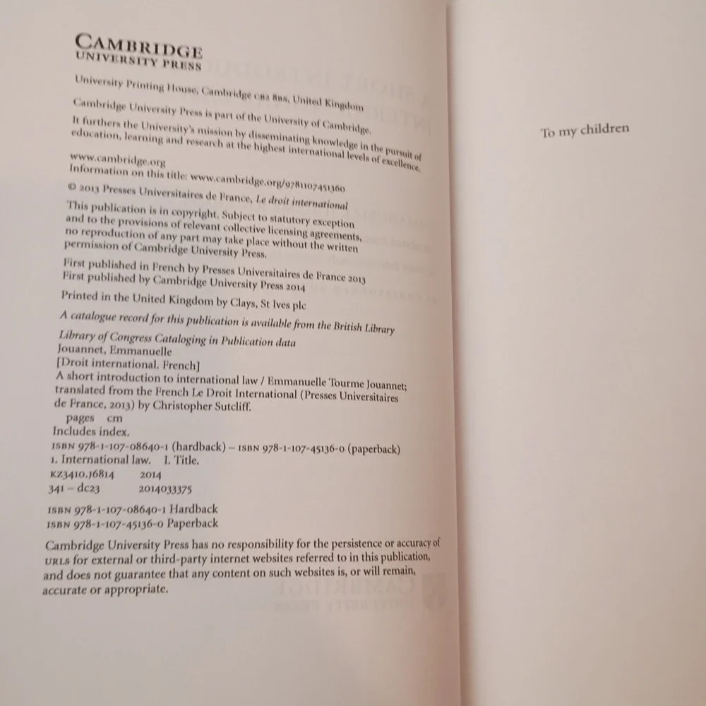 A Short Introduction to International Law By Emmanuelle Tourme Jouannet Hardcove
